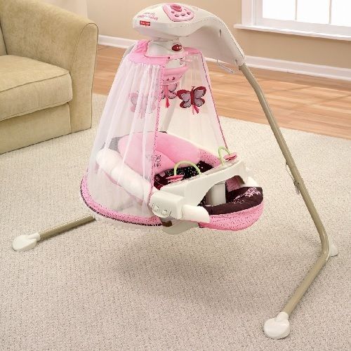 pink butterfly baby swing