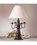 LARGE COUNTRY TABLE LAMP &amp; IVORY LINEN FABRIC SHADE - Distressed Black F... - $411.45