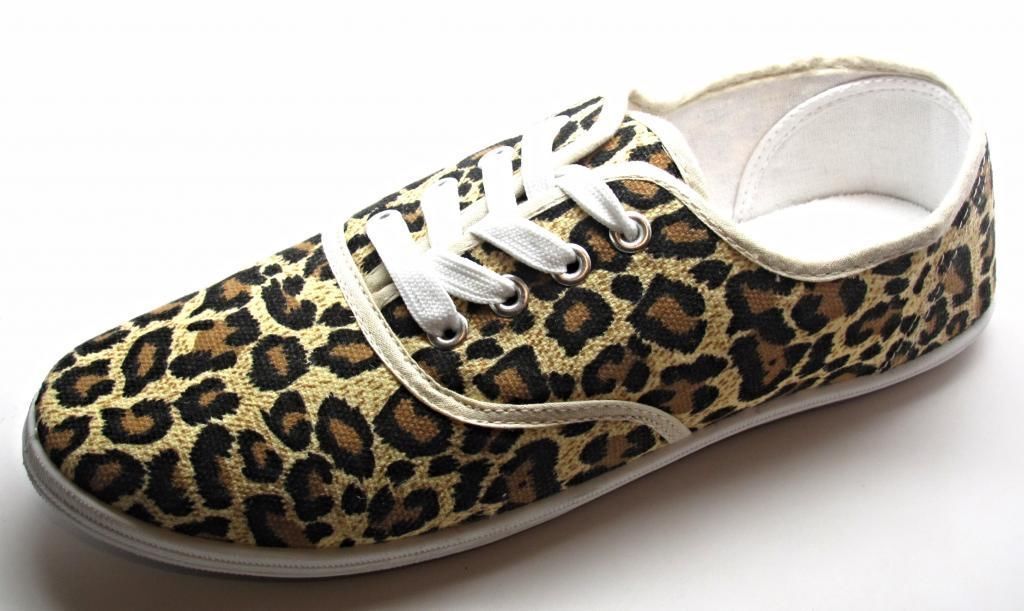 Womens Leopard Animal Print Tan Canvas Lace Up Sneakers Tennis Shoes ...