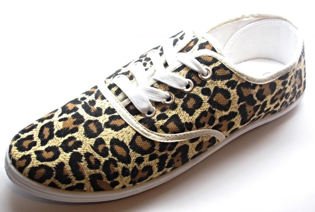 Womens Leopard Animal Print Tan Canvas Lace Up Sneakers Tennis Shoes ...