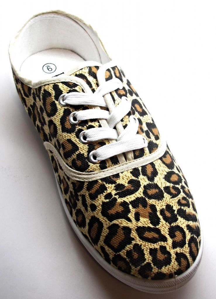 Womens Leopard Animal Print Tan Canvas Lace Up Sneakers Tennis Shoes ...