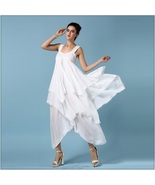 Bohemian Princess Chiffon Wedding Veil Gown, Lace Trim Layered Asymmetri... - $139.95
