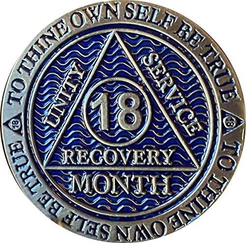 18 Month AA Medallion Antique Bronze Dusty Blue Color Sobriety Chip