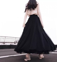 BLACK MAXI SKIRT Plus Size Elastic Full Long Black Tulle Skirt Black Party Skirt image 1