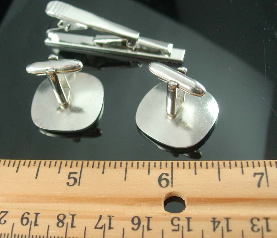 Wedding Cufflinks & Tie clip fancy diamond cut personalized