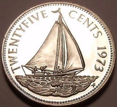 Rare Proof Bahamas 1973 25 Cents~Bahamian Sloop~Only 35,000 Minted~Free Shipping - $5.67