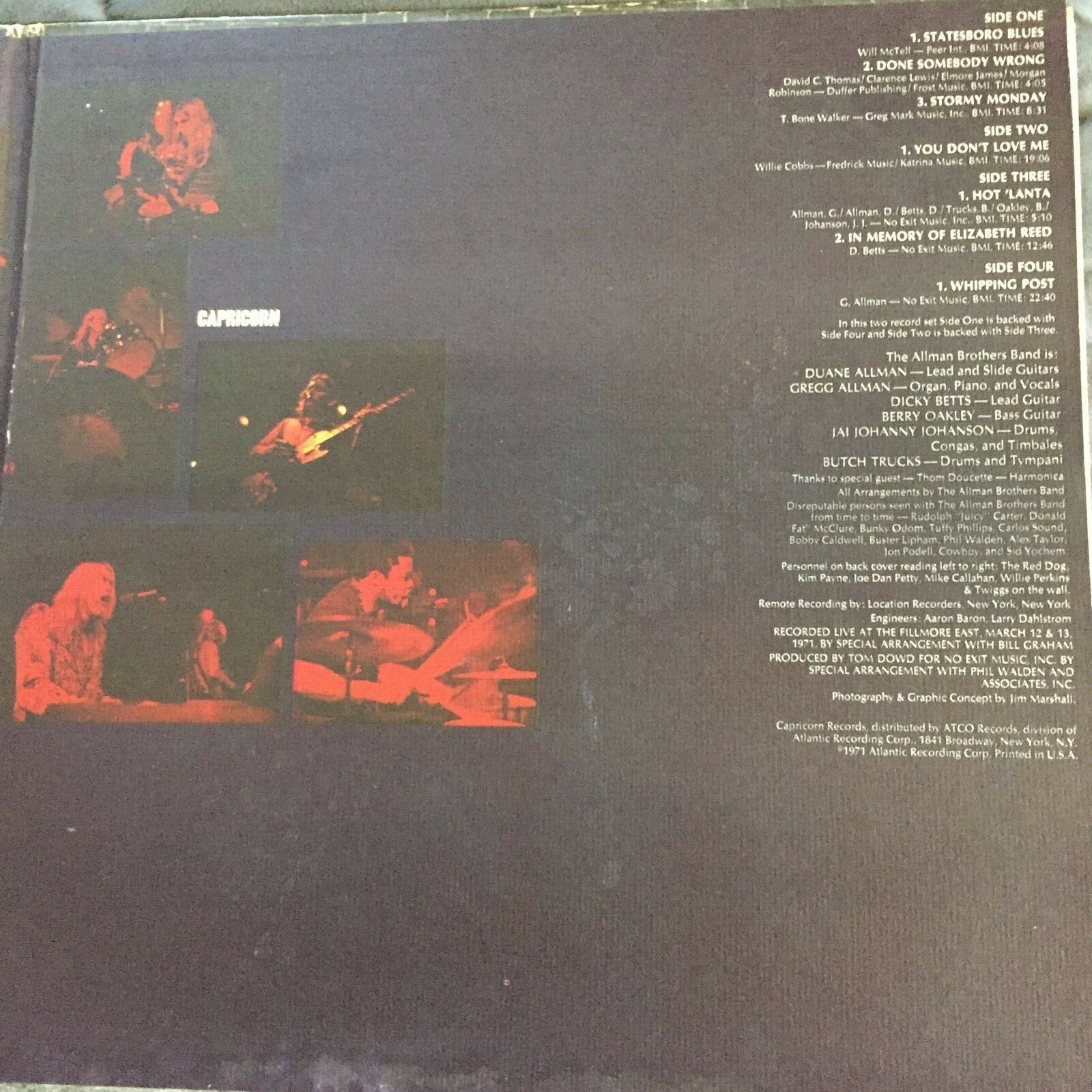 The Allman Brothers Band ~ At Fillmore East, Original Pink Label LP Set ...