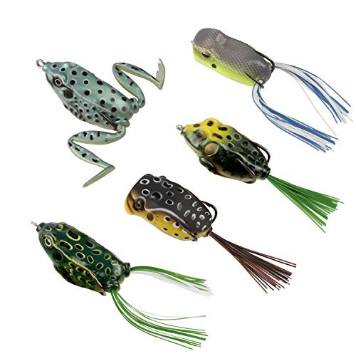 RUNCL Topwater Frog Lures, Soft Fishing Lure Kit with Tackle Box for