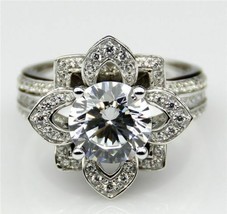 3.25Ct Round Cut Simulated Diamond Lotus Engagement Ring 14K White Gold Size 9.5 - $273.13
