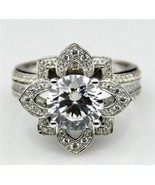 3.25Ct Round Lotus Flower Diamond Engagement Ring Solid 14K White Gold S... - $273.13