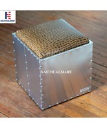 Aluminum Ottoman with Faux Alligator Upholstered Top Metal Modern Design... - $359.00