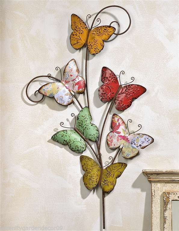 Primary image for Multiple Butterfly Wall Plaque 36" High Iron Stem Home Garden Fence Gate Decor 