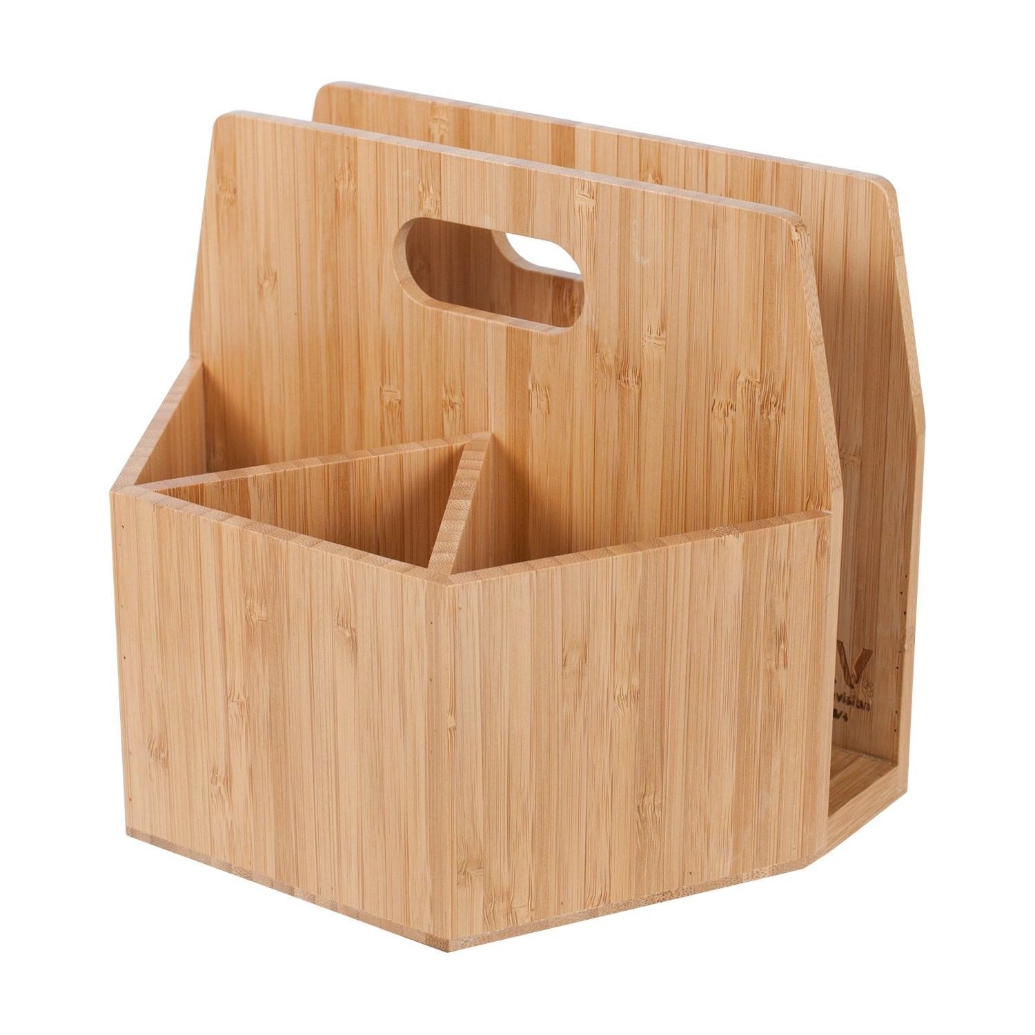Portable Rotating Bamboo Utensil Holder Silverware Caddy for Condiments