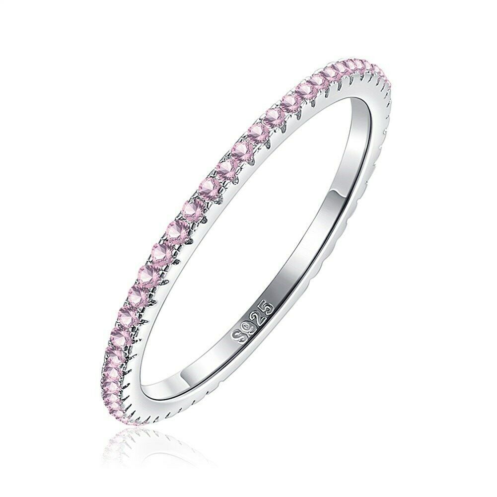 Wedding Band Eternity Ring For Women 925 Sterling Silver Pink Sapphire Cz Size 8