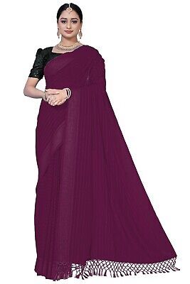 Designer Purple Zari Weaving Tassel Pallu Sari Satin Georgette Party Wear Saree