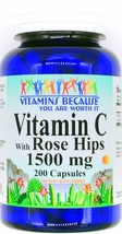 1500mg Vitamin C w/ Rose Hips 200 Capsules Immune Support Dietary Supple... - $15.90