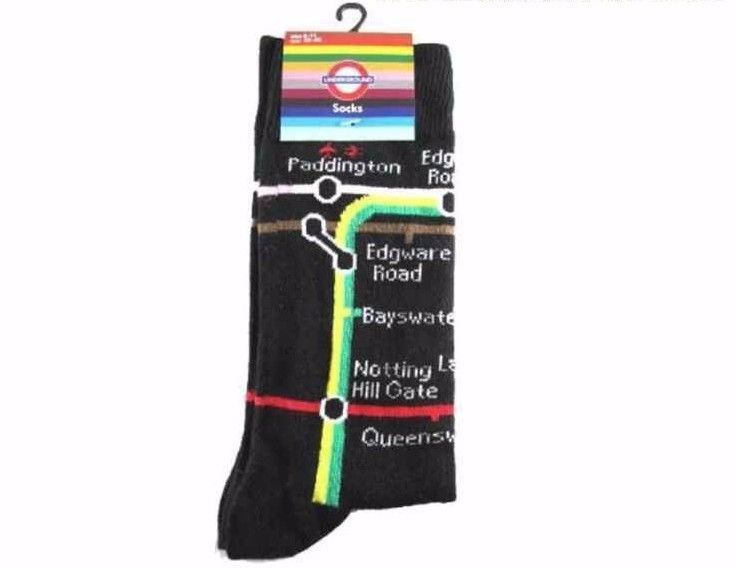 Image of Black Socks with Underground Tube Metro Map Transport for London Souvenir Gift