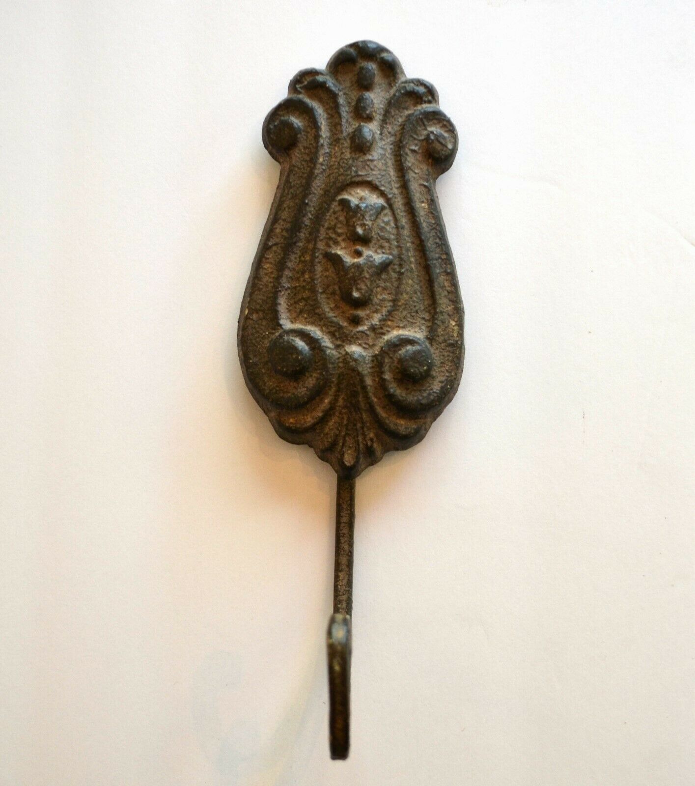 Cast Iron Decorative Wall Hook Rustic Brown Finish Floral