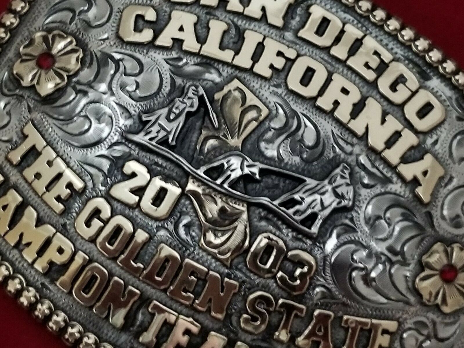 2003 RODEO VINTAGE TROPHY BELT BUCKLESAN DIEGO CALIFORNIA TEAM ROPING