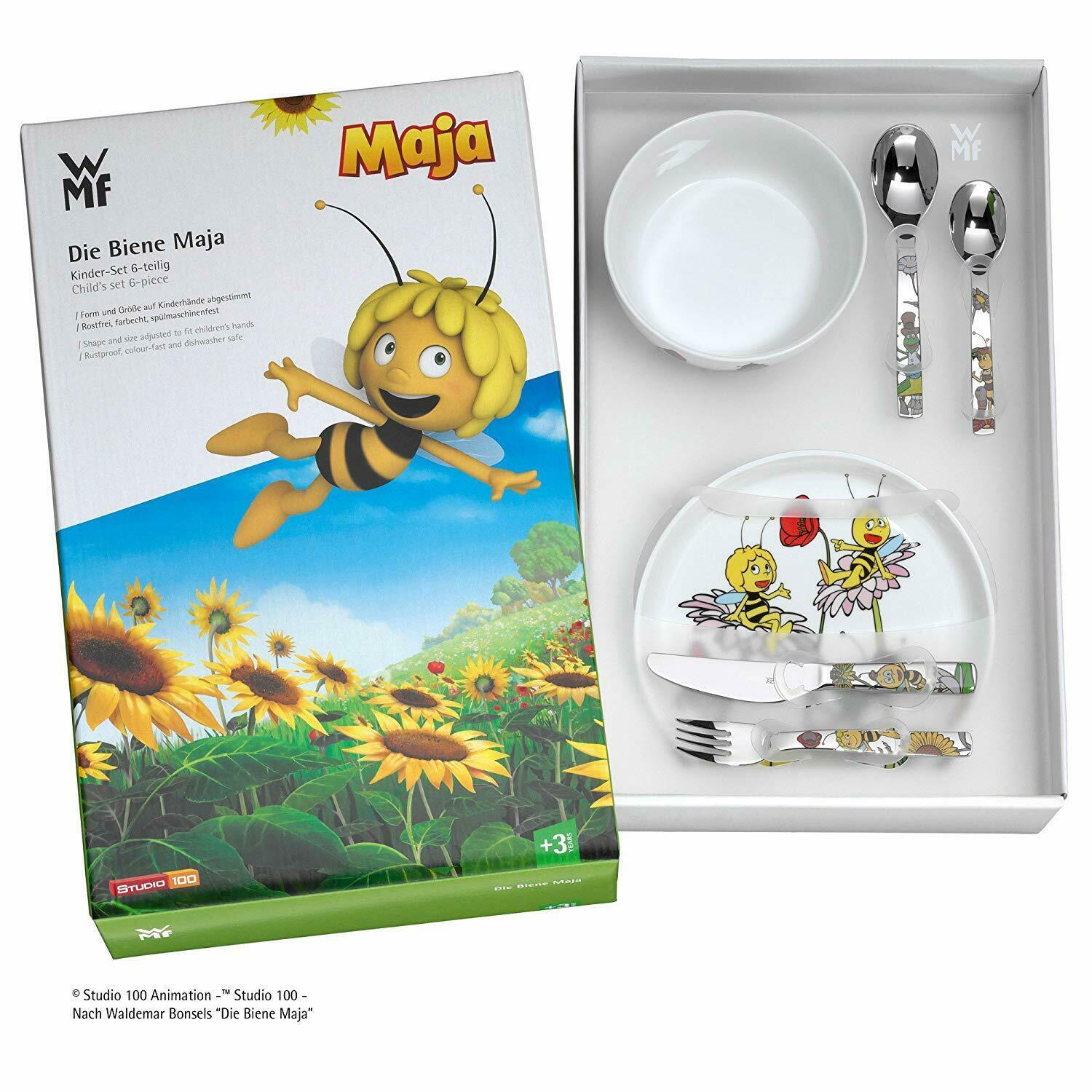 WMF the Mayan Bee Tableware for Children 6 Pieces Plate Bowl And Cutlery Steel