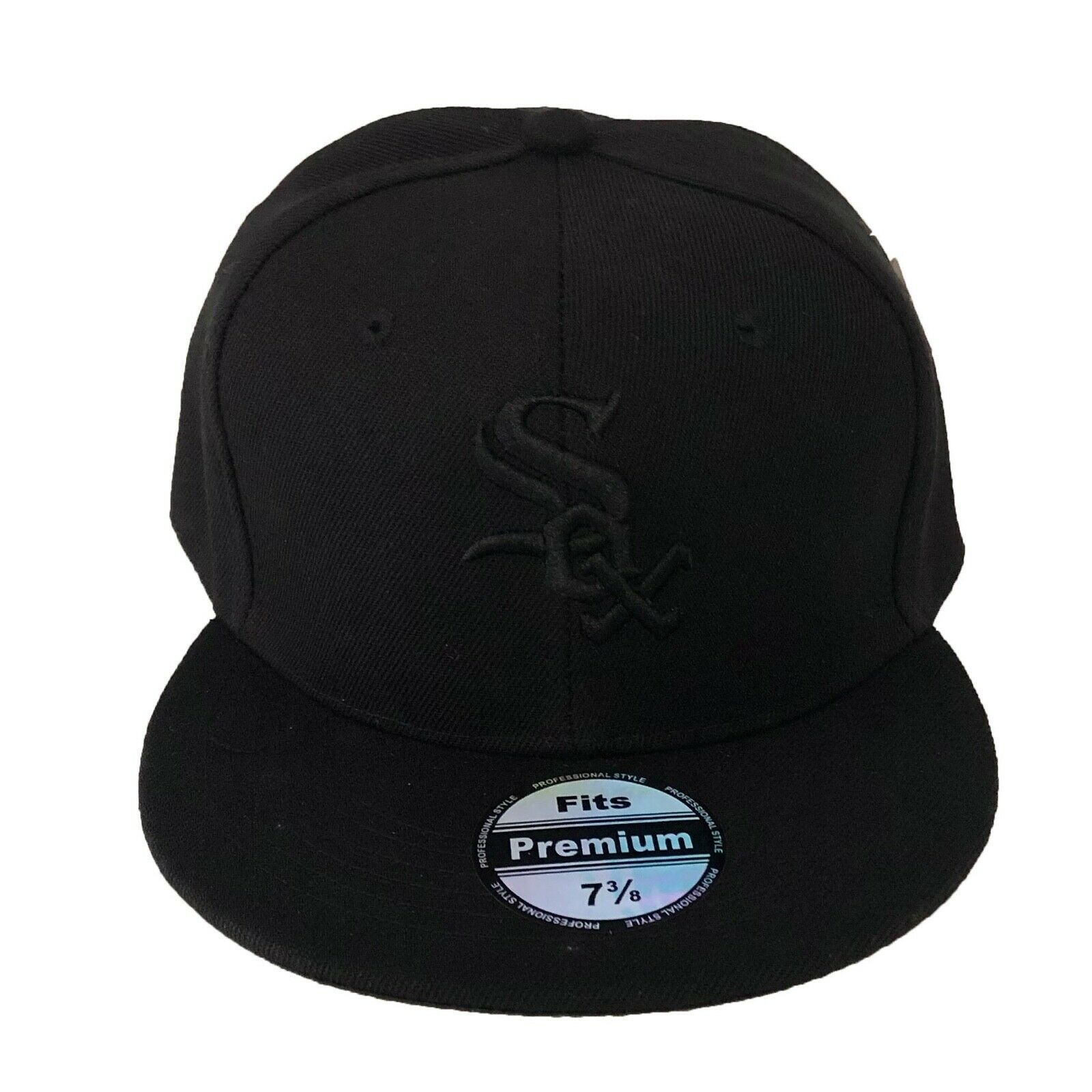 NEW Mens Chicago White Sox Baseball Cap Fitted Hat Multi Size Black w Black logo