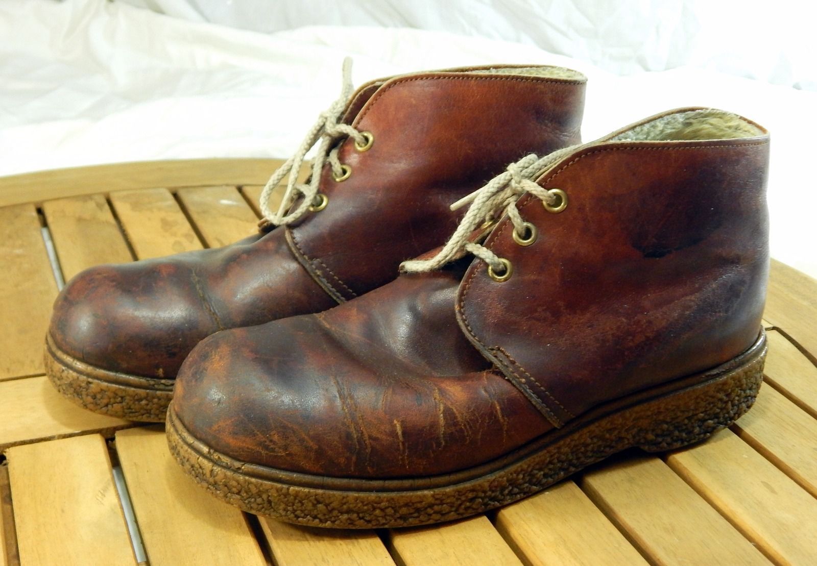 True Vintage Chukka Boots Brown Heavy Leather Unbranded Sturdy Sole ...