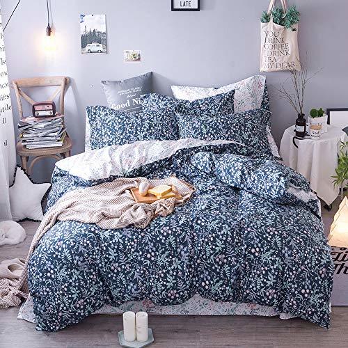 HIGHBUY Floral Bedding King Duvet Cover Set Dark Blue 3 Pieces Premium