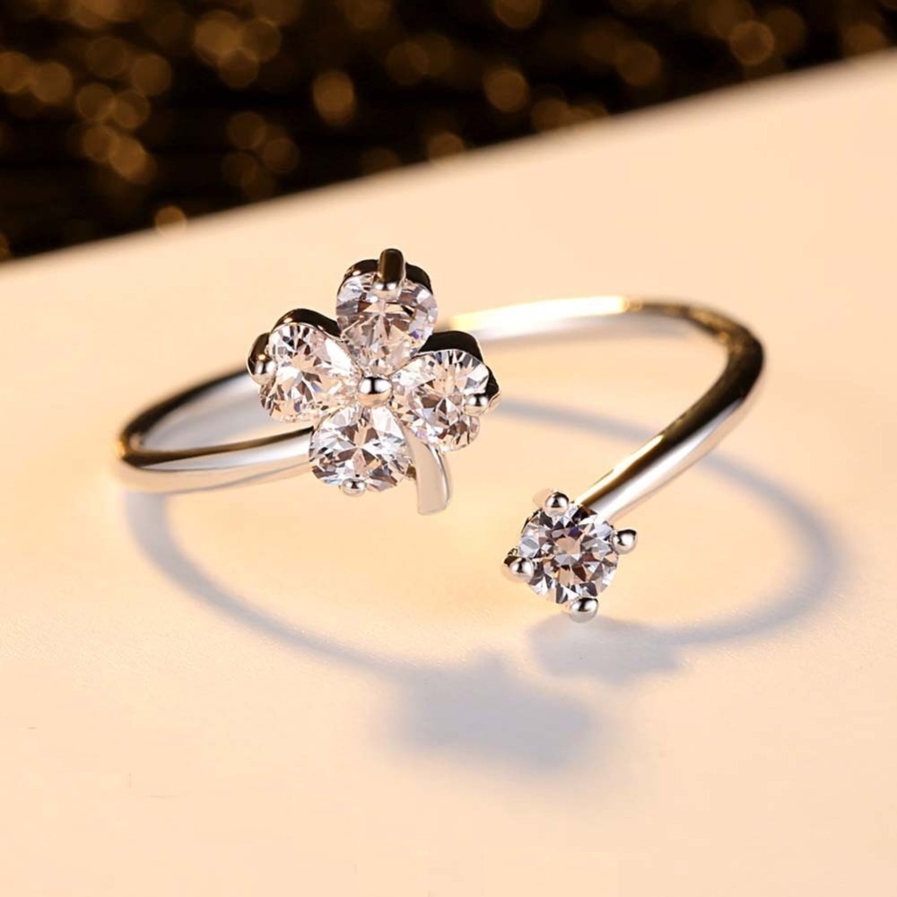 Flower Style Adjustable Wedding Ring 14k White Gold Fn 925 Silver Heart