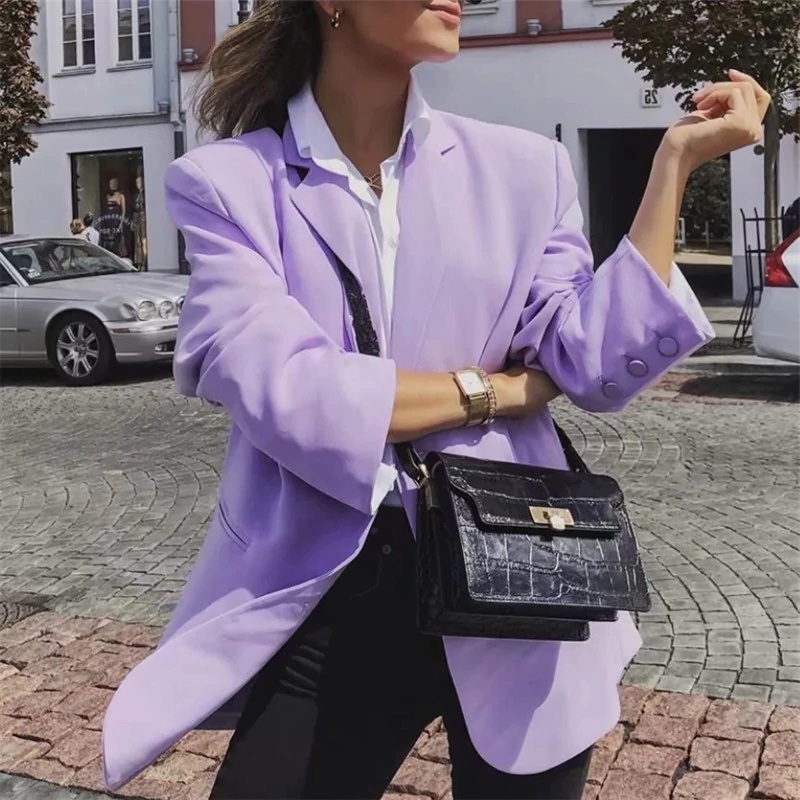New lilac long sleeve double button women purple blazer with pockets ...