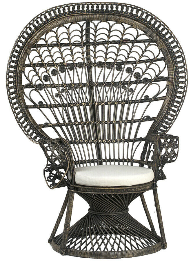 Vintage Style Black Rattan Wicker Peacock Throne Accent ...