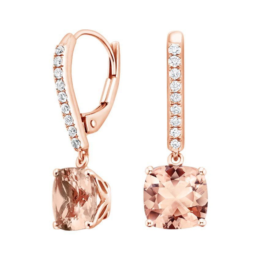 14K Rose Gold Plated Sterling 3/8Ct Cushion & Round Cut Diamond Drop Earrings Earrings