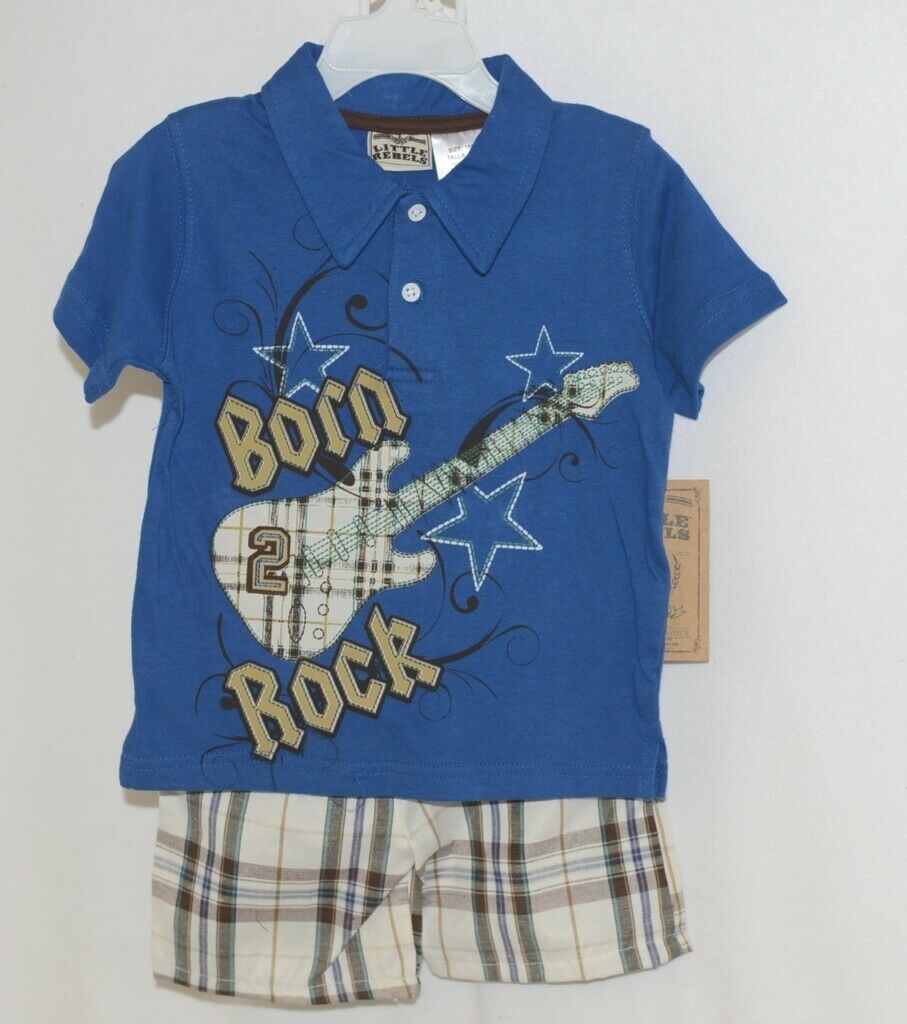 Little Rebels Boys Two Piece Born 2 Rock Shirt Shorts Outfit 18 Months