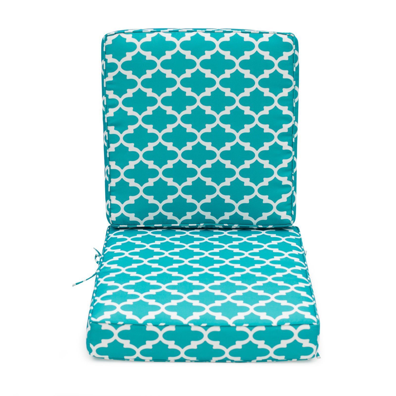 Aqua Blue Geometric Trellis Outdoor Patio Chair Deep Seat Cushion Set