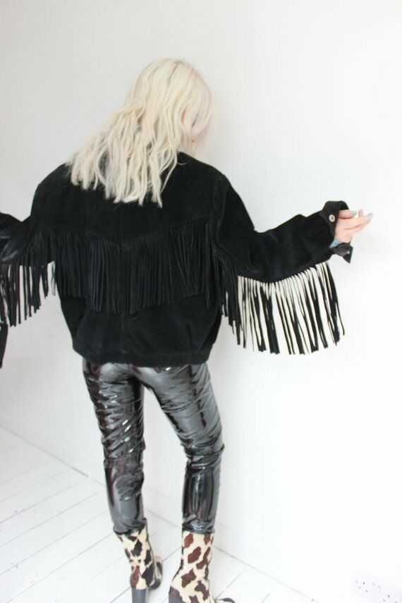 Made To Order Black Western Suede Real Leather Coat Long Fringed Handmade Jacket