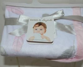 Blankets Beyond Baby Girl Pink Grey Feathers White 28 X 32 Inches image 3