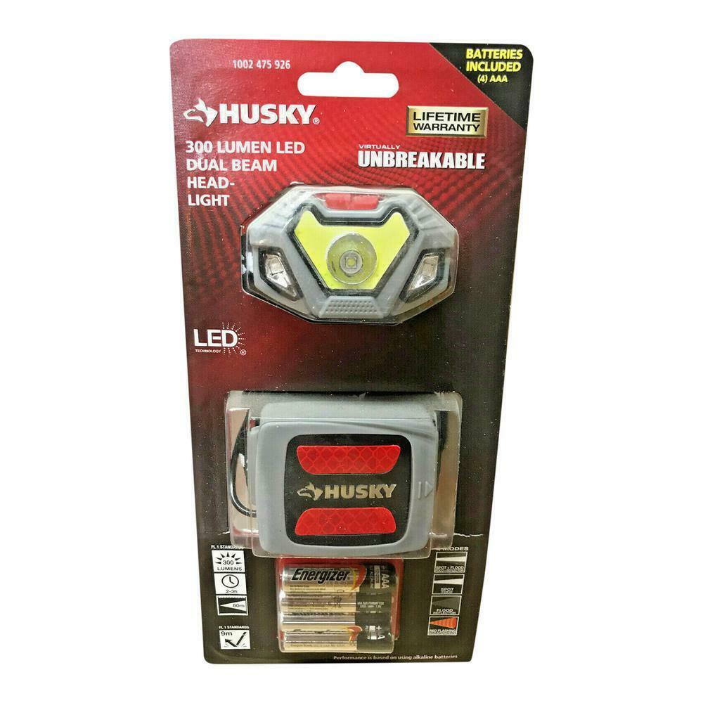 Husky 4AAA 300-Lumen LED Dual Beam Unbreakable Headlight - Flashlights