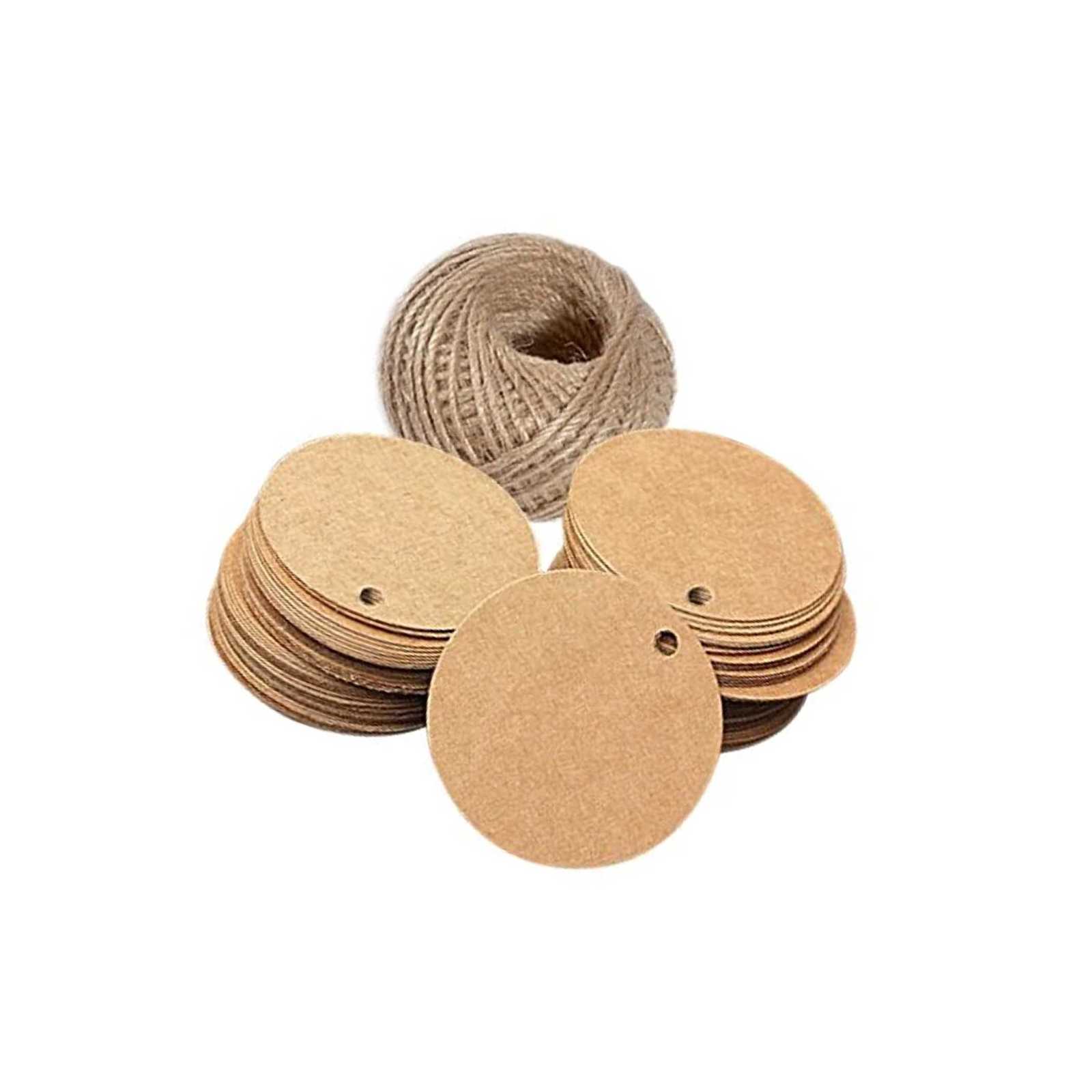Brown Tag,Kraft Paper Gift Tag With 100 Feet Jute T Round Shaped 5.5 Cm Blank