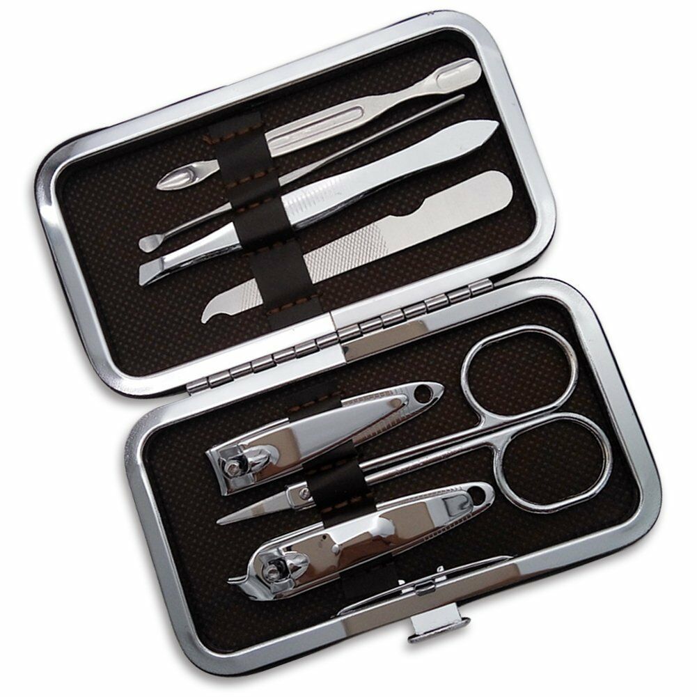 7 in 1 Stainless Steel Manicure Pedicure Kit Nail Clipper Set With Leather Case