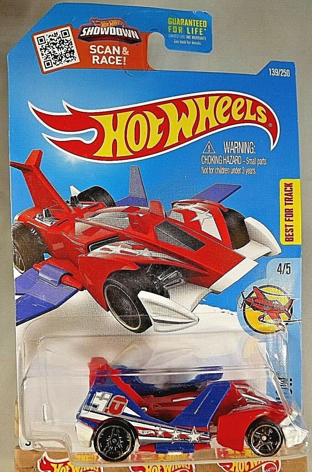 2016 Hot Wheels 139 Sky Show 4/5 JET THREAT 4.0 Car Plane Red/White w