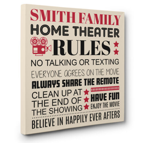 Personalized Family Rules Theater Cinema Wall Art CANVAS Decor