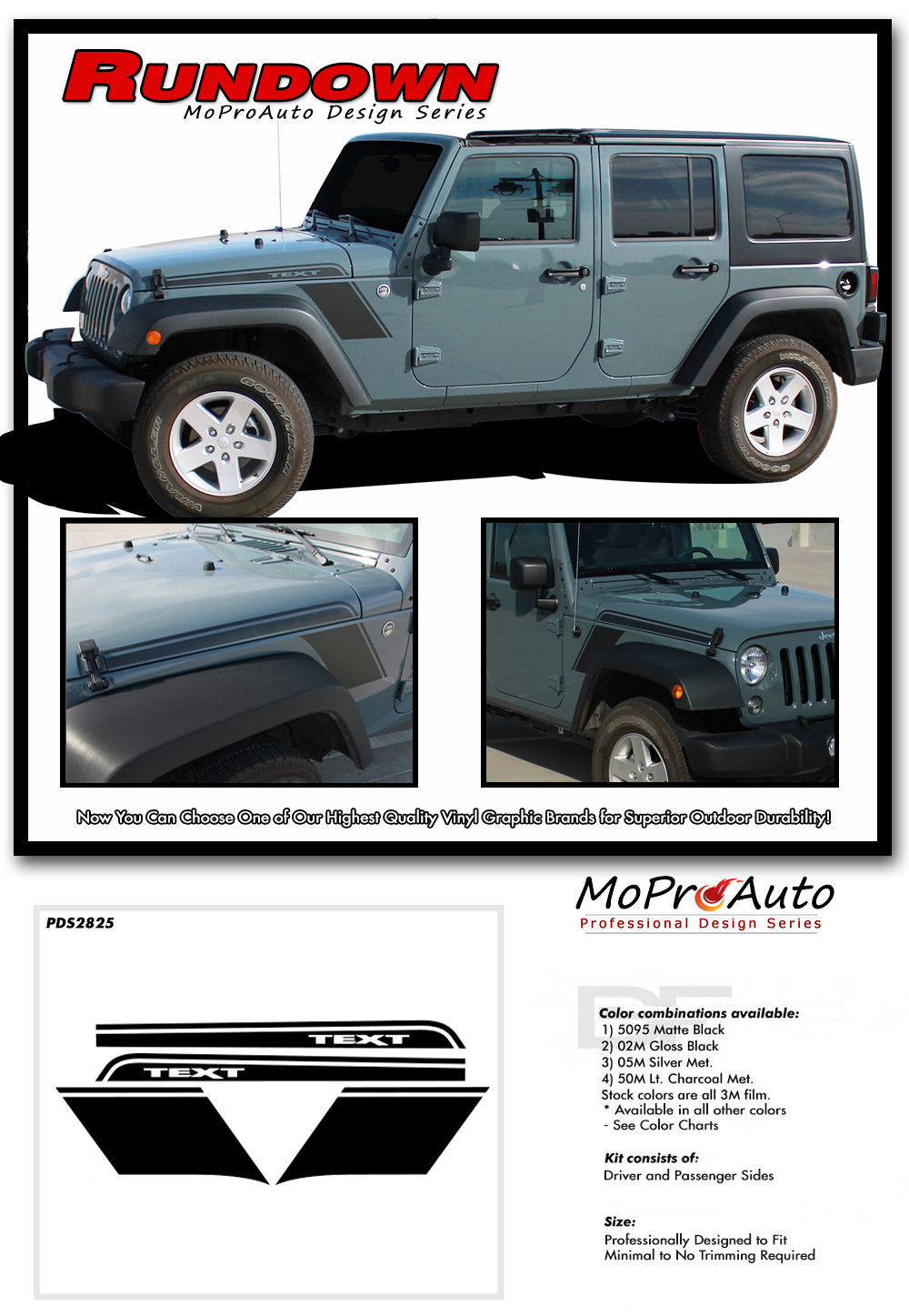 2008 Jeep Wrangler RUNDOWN Hood Fender 3M Pro Vinyl Graphics Stripes ...