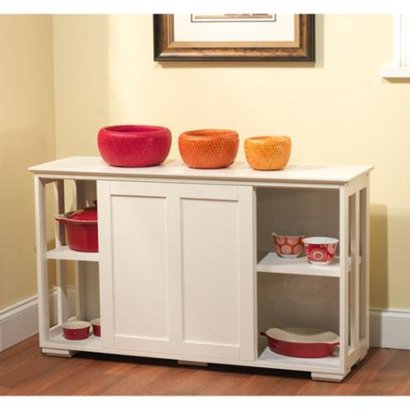 White Kitchen Storage Cabinet Sliding 