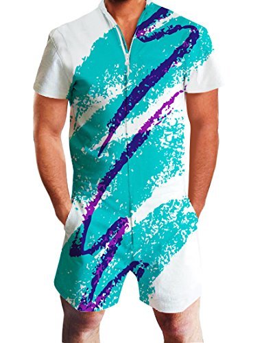 Uideazone Mens 80s 90s Jazz Cup Romper Coveralls One-Piece Short Sleeve ...