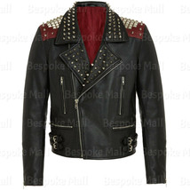 New Men&#39;s Brando Punk Black Silver Studded Real Cowhide Biker Leather Ja... - $263.19+