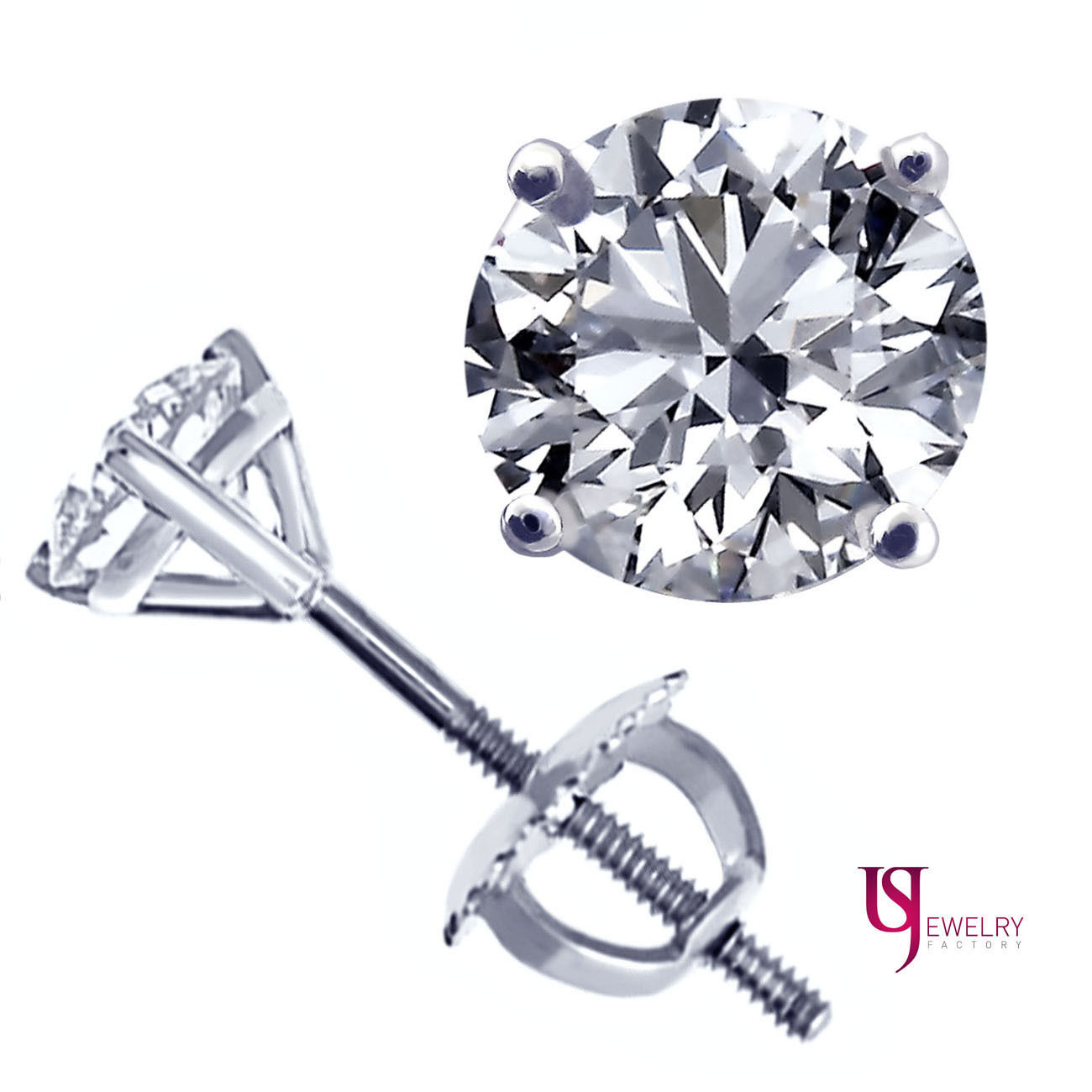 0.46 CT FSI DIAMOND STUD 4PRONG MARTINI SETTING EARRINGS 14K WHITE