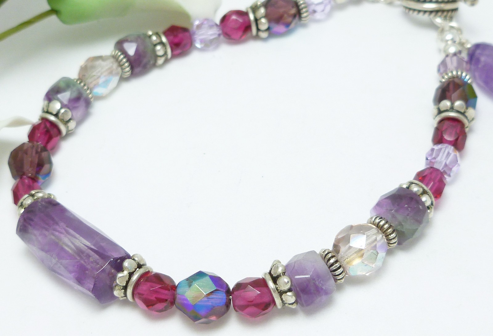 Purple Fluorite Gemstone Fuchsia Crystal Sterling Boho Chic Bracelet ...