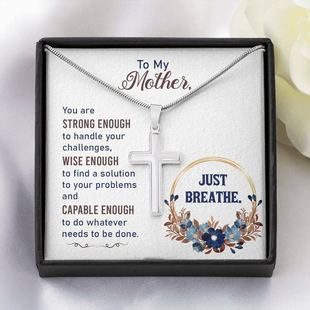 To my Mother Christian Encouragement Message Card Cross Necklace Stainless Steel