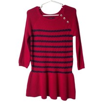 Nautica Baby Girl Red Knit Dress Blue Striped Ruffle Hem Pullover Size 2... - $12.82