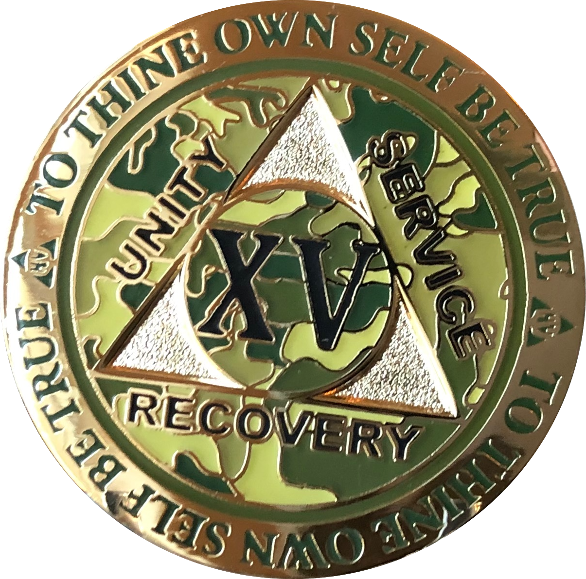 15 Year AA Medallion Reflex Camo Gold Plated Sobriety Chip Camouflage Coin XV