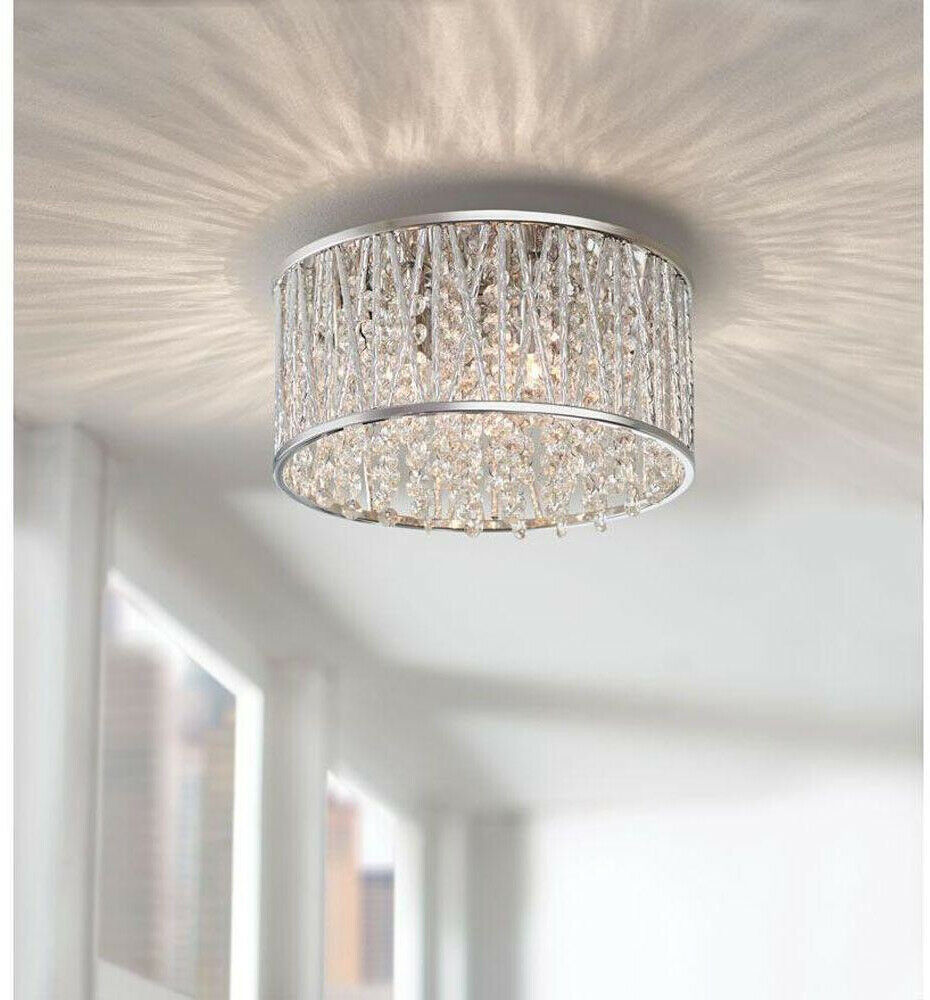 Crystal Drum Lighting 11.5 in. 3Light Dimmable Flush Mount Polished